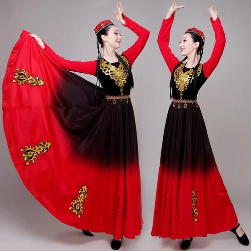新疆舞蹈服装演出服女少数民族风新款大摆裙维吾尔族大人现代服饰