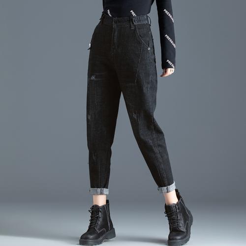 哈伦裤牛仔裤女2021年新款秋冬老爹裤女今年流行加绒