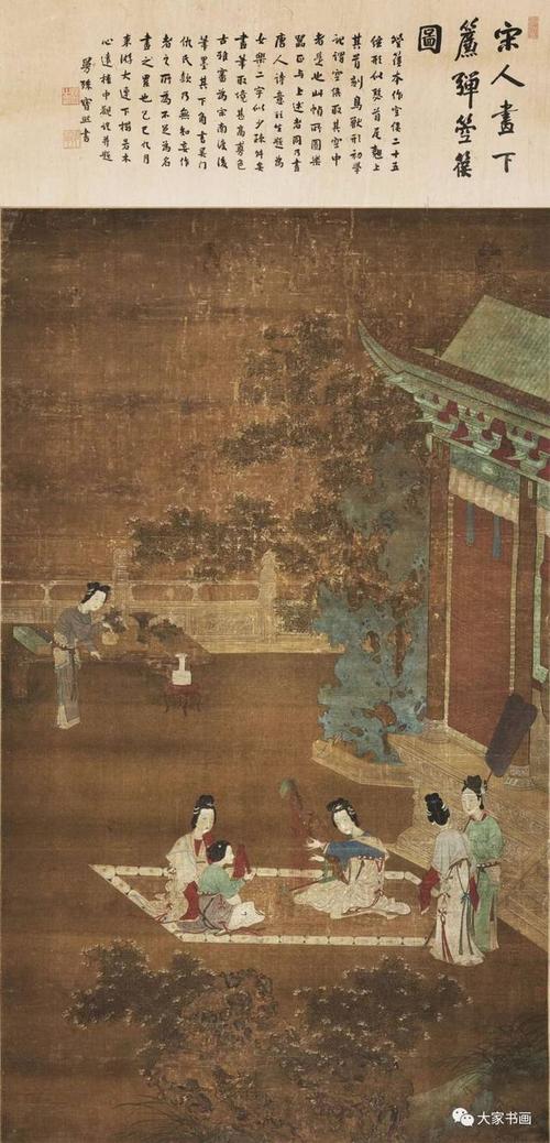 明 仇英 女乐图轴 绢本