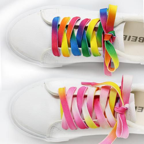 小白鞋鞋带女男潮流个性扁平彩色渐变色七彩帆布鞋运动鞋长鞋带子