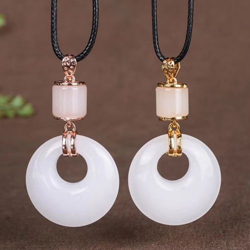 新疆白玉吊坠 金丝玉白玉公主扣吊坠 金丝玉圆环吊坠镶嵌款玉吊坠