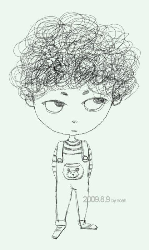 卡通卷发男孩简笔画