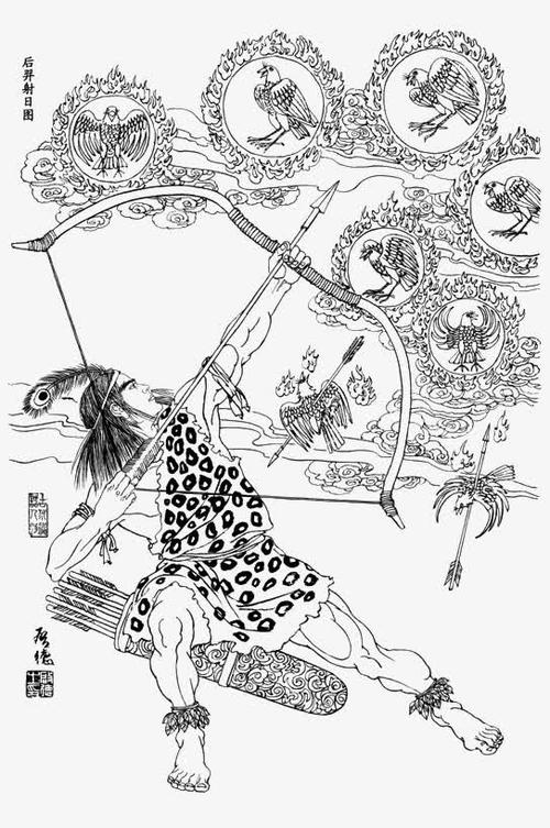 后羿射日手绘线描图