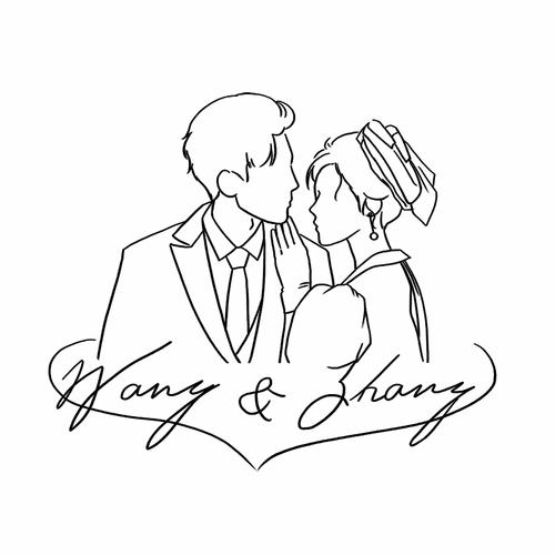 定制真人照片情侣婚礼logo简笔线条手绘头像卡通漫画形象设计q版