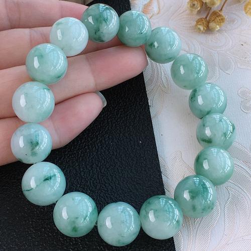缅甸天然a货翡翠水润圆珠飘花手串68.59g