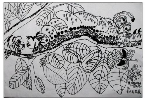 毛毛虫黑白线描简笔画