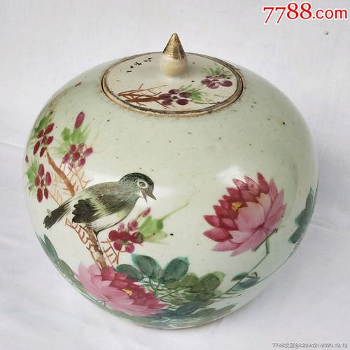 清末名家汪启顺书法绘画花鸟文字粉彩瓷罐古董柴窑瓷器摆件八大山人