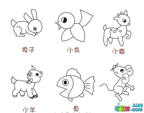 两个卡通动物简笔画