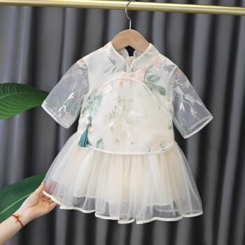 迪士尼轻奢高端汉服女童夏装中国风套装夏季薄款小孩周岁女宝宝短袖