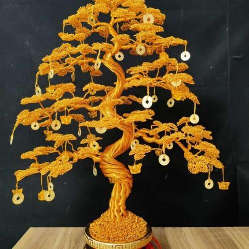 手工铜丝编织发财树车龙铝铁丝摇钱树制作工艺品串珠店铺孔雀摆件