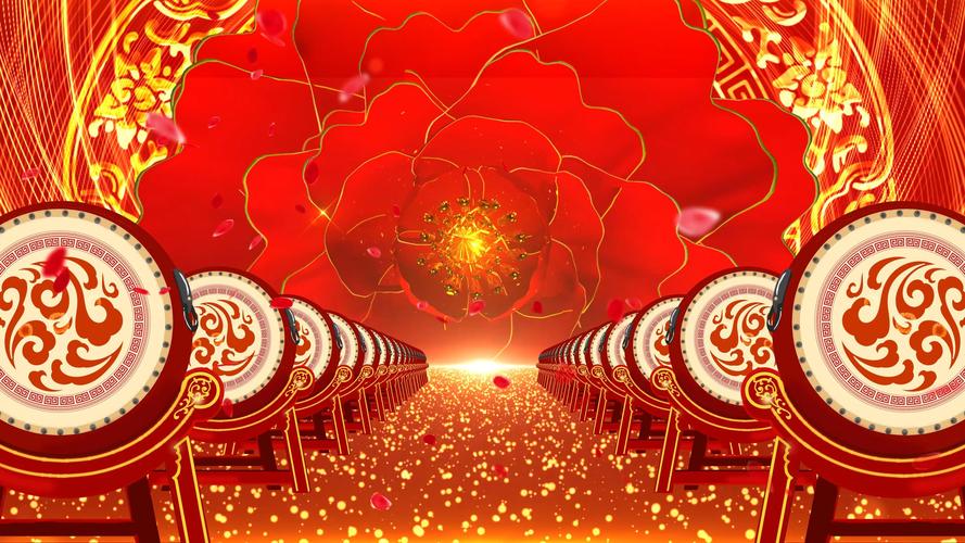 4k中国风鼓舞开场盛世欢歌舞台晚会背景