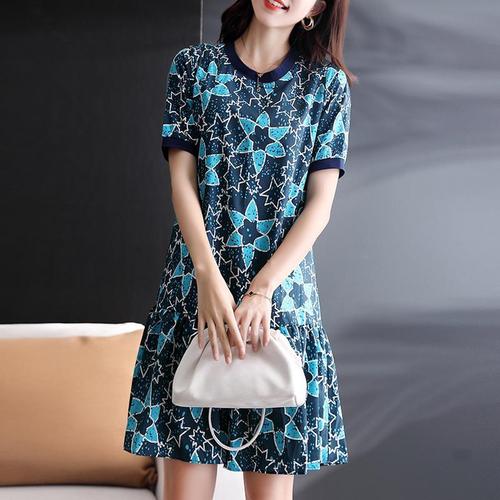 欧赛雅文【专柜正品】遮肚子显瘦宽松印花连衣裙女2021年夏季新款【12