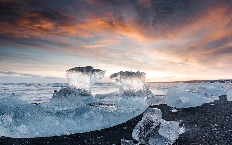 海,glaciers,sunset,ice,beach,sea,壁纸,高清壁纸自然,风景,冰川
