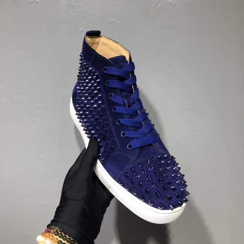 欧洲站cl高帮男鞋蓝色麂皮铆钉红底鞋情侣休闲高帮鞋