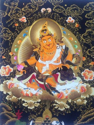 非遗作品斗尕热贡艺术掐丝唐卡《黄财神》 唐卡藏传