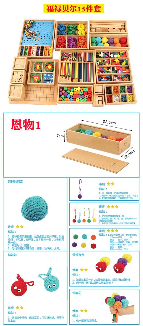 福禄贝尔早教具3-5儿童福氏玩具gabe榉木质15件恩物教具全套 恩物12