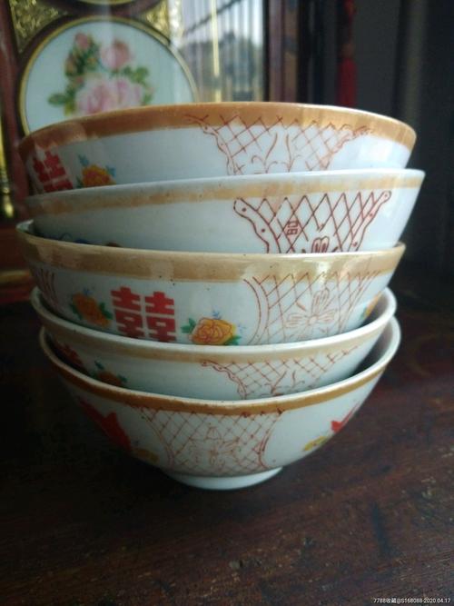 解放初期文革六七十年代手绘描金老瓷碗老瓷器老碗五个一起合售