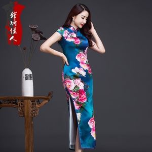 钱塘佳人祺袍女春夏长款旗袍裙重磅真丝女士大码旗袍高贵气质优雅