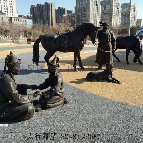 玻璃钢人物雕塑仿铜少数民族蒙古族民风雕塑广场摆件