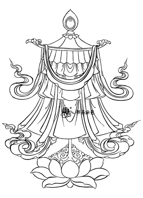 白描唐卡描金八吉祥diy手绘唐卡吉祥八宝线稿