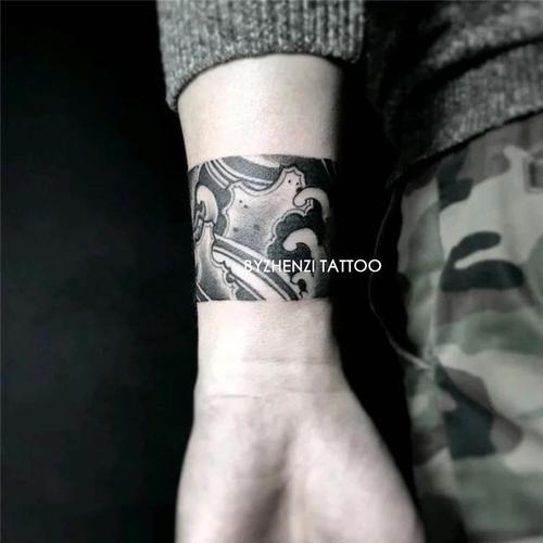 byzhenzi榛子本铺暗黑系海浪手环纹身贴持久防水男女逼真纹身贴