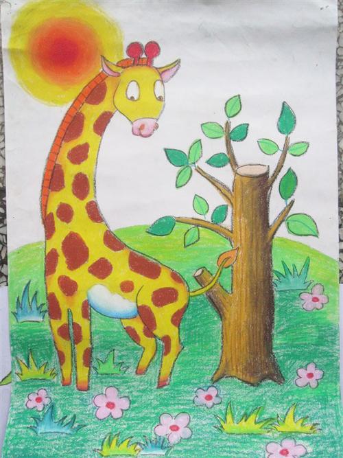 可爱梅花鹿_幼儿彩笔画作品,幼儿园画画