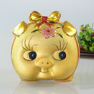 工厂直销开业婚庆礼品砂金陶瓷金猪存钱罐创意家居摆设招财猪摆件