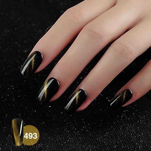 可卸光疗美甲指甲油胶持久渐变磁铁3d(图03/08)黑色猫眼镶钻美甲图片