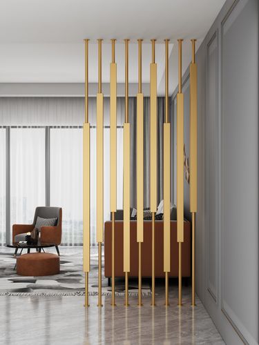 铁艺屏风镂空格栅方通客厅网红装饰入户玄关餐厅隔断立柱金色轻奢