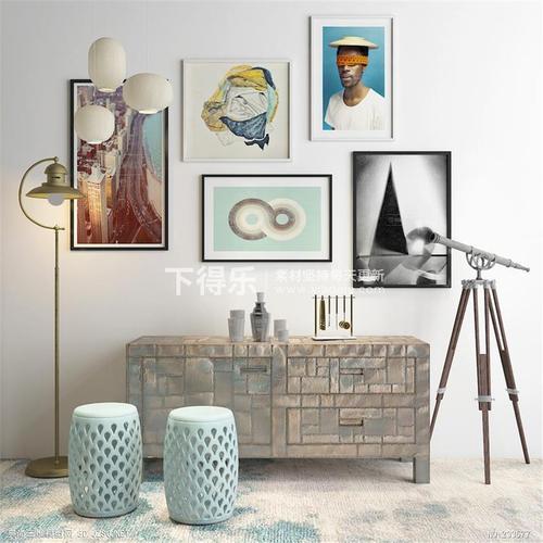 现代简约室内单体室内小品室内家具现代混搭边柜陈设品组合 柜子模型