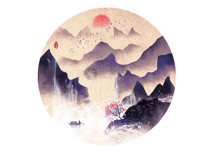 水墨山中国风水墨山水画