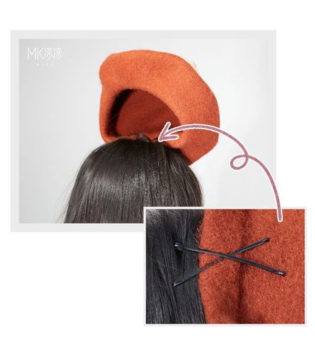 嫌夹子露在外面不好看的,也可以把帽子整个翻过来, 用夹子从内部夹紧