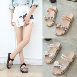夏天中大童12女孩时尚平底防滑蝴蝶结凉鞋拖鞋两穿13初中学生15岁