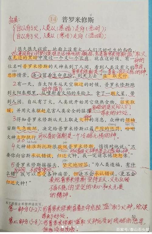 四年级语文上册第十四课《普罗米修斯》课文笔记,预习