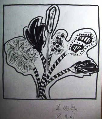 这节课是在原有写生的基础上,把植物作为原型,进行变形装饰练习.
