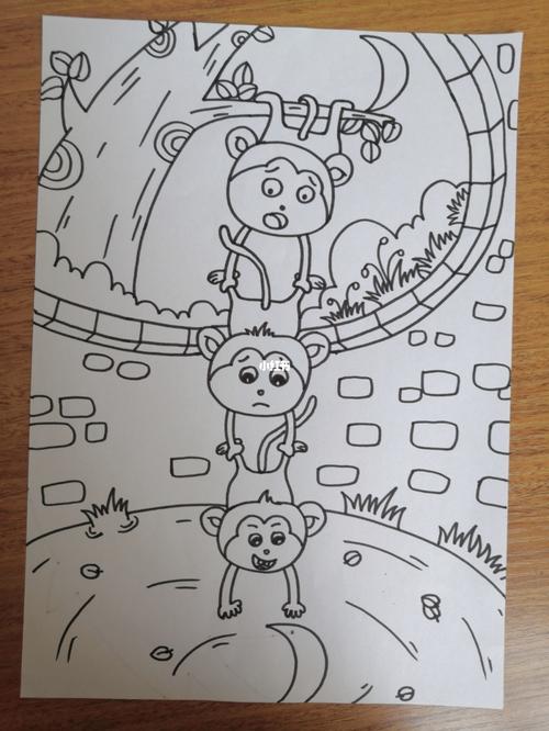 主题画《猴子捞月》_幼儿园_简笔画_幼儿园简笔画_文化_绘画