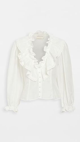 荷叶边领口系扣女式衬衫