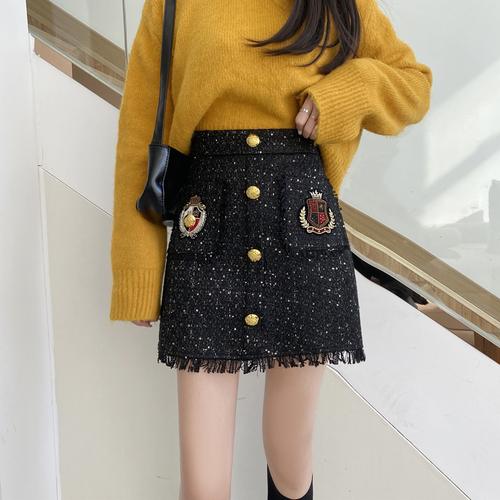 大码小香风半身裙女粗花毛呢短裙冬季新款高腰a字裙包臀裙配毛衣