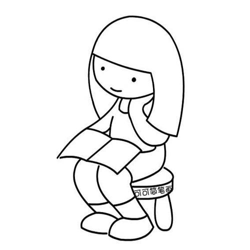 坐着看书的女孩简单画法