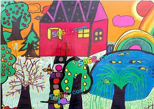儿童水彩画图片大全-温馨的乡村美景