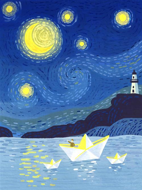 月亮与六便士主题插画