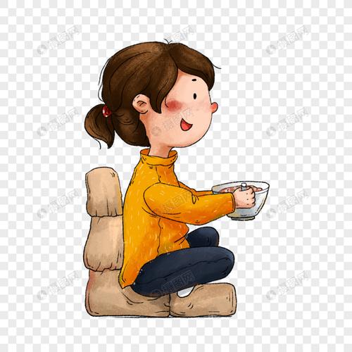 坐着吃饭的女孩