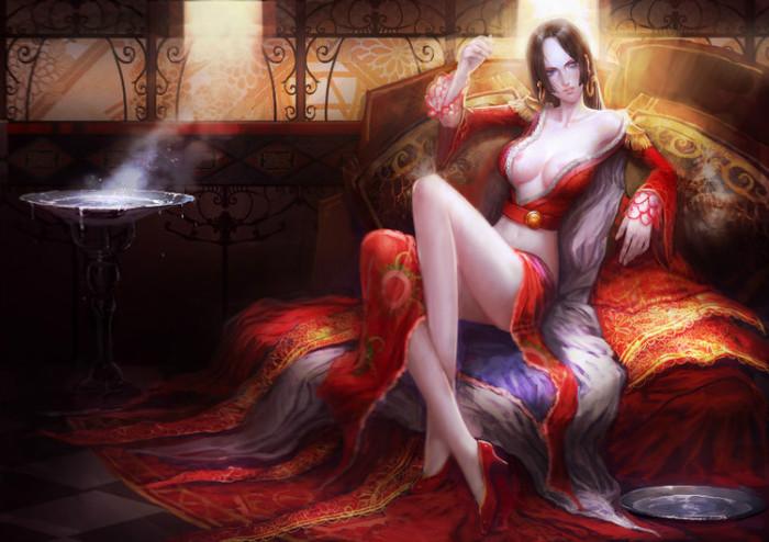 游戏原画 cg风 厚涂 插画 壁纸 鼠绘 海贼王 波亚汉库克 女帝