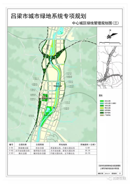 便民信息吕梁市区38座城市公园专项规划图