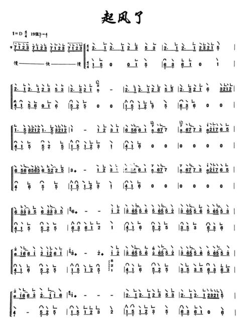 起风了d调古筝谱分享有指法