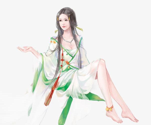 绿衣女子手绘古风