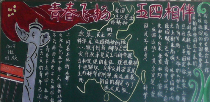 以五四青年节为主题的黑板报