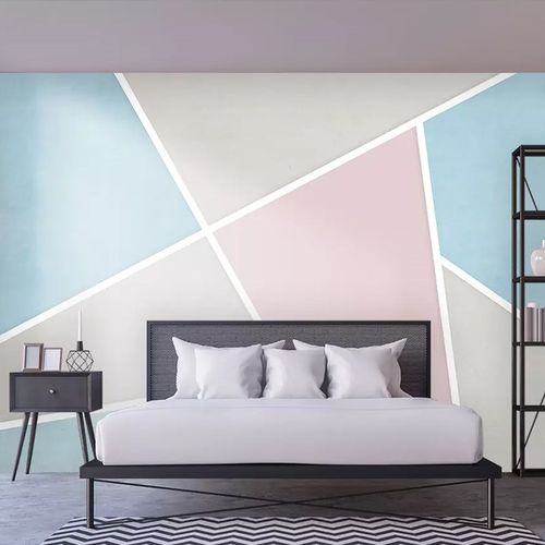 现代简约几何色块拼接砂岩电视沙发背景墙壁纸壁画