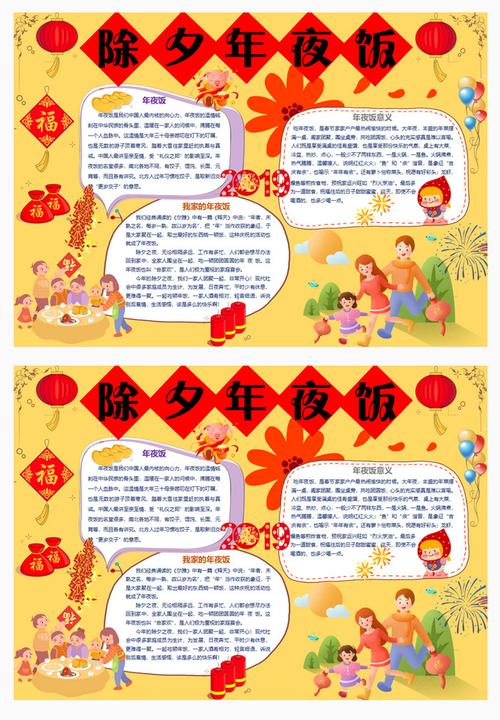 喜气洋洋除夕年夜饭春节小报手抄报word模板