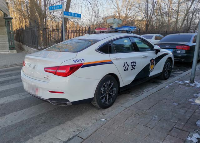 路边偶遇红旗h5警车,涂装十分霸气,公务用车全面国产化